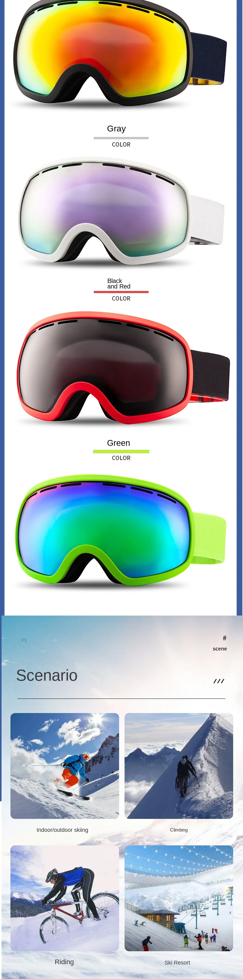 Adult Spherical Ski Goggles with Double Layer Anti-fog and Protective Design Against Sand and Snow