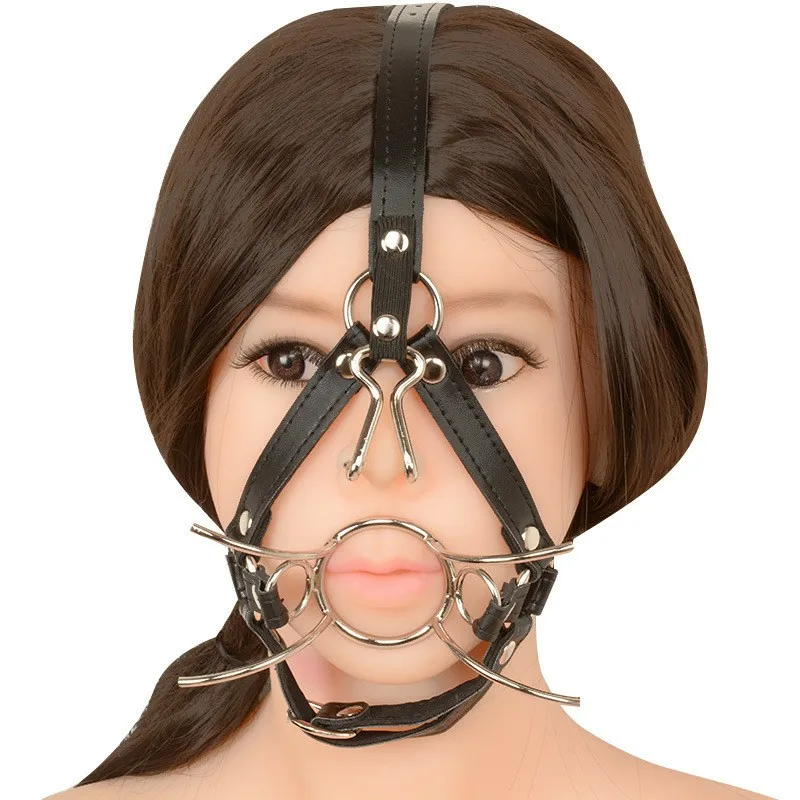 Free Custom Box - Bdsm Slave Nose Hook Oral Fixation Fetish Open Mouth Bite Gag With Clip Leather Head Bondage Harness Strap