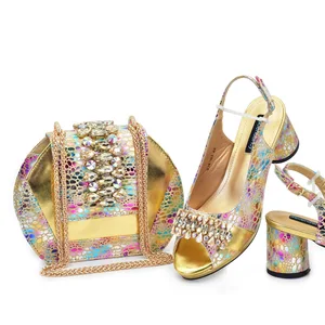 CR962 Crystal Decorated Italian Style Flat Shoes Bag Set Hot Selling for African Women Perfect Match for Wedding Parties