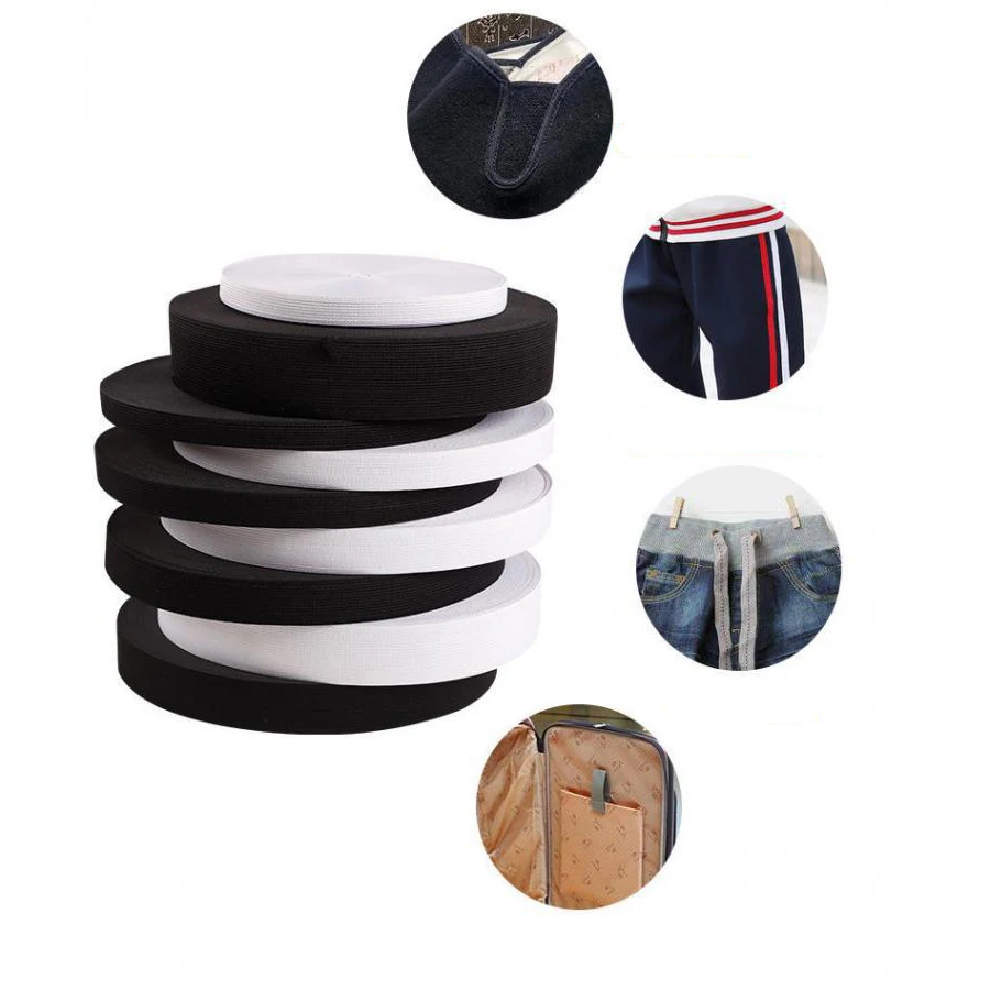 High Elasticity Knit Spool Sewing Band for Waistbands Black White Flat Elastic Band Tape for Garment Sewing