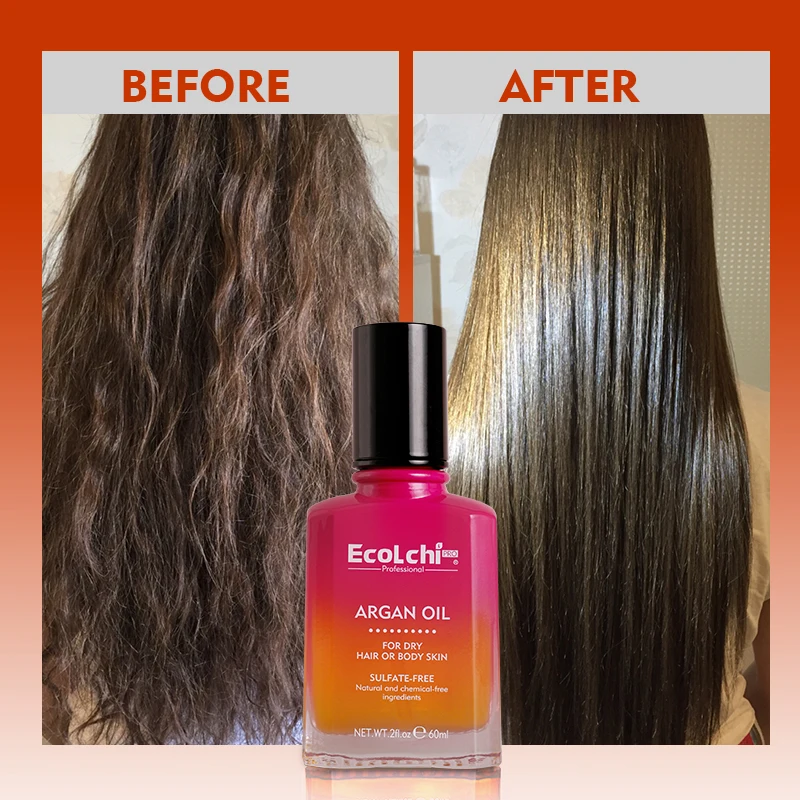 Ecolchi 60ml OEM ODM Private Label Organic Repair Hair Serum Oil Smooth Hair Treatment Extract Hair Essential Oil