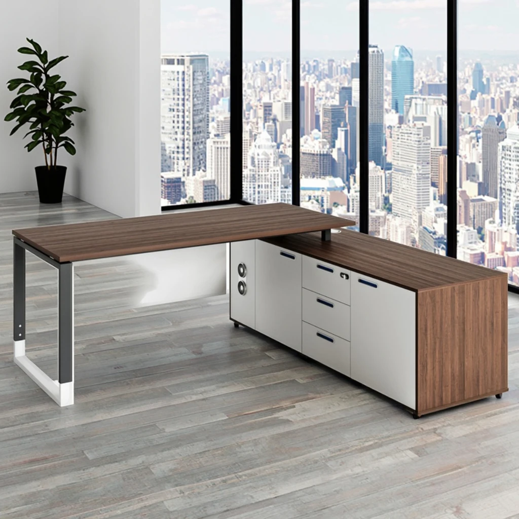Stylish Executive Office Desk PC Storage Cabinets Multifunctional Lift Socket Premium Work Space Solution Steel Frame Furniture 5
