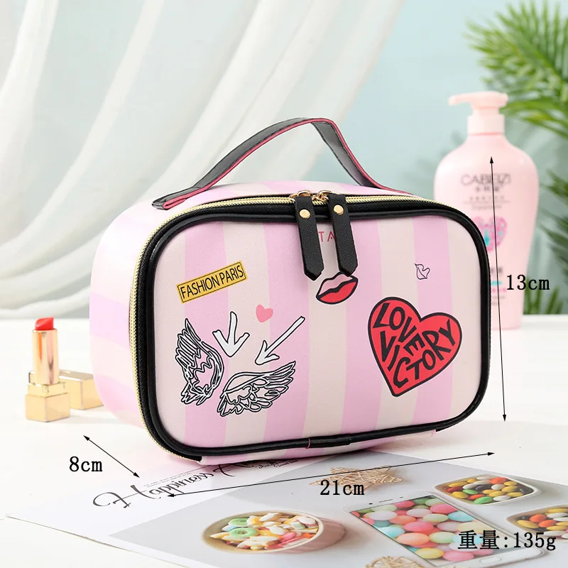 Wholesale wholesale custom Ladies pu cosmetic bag custom new striped cute  printing portable storage toiletry bag fashion women makeup From  m.