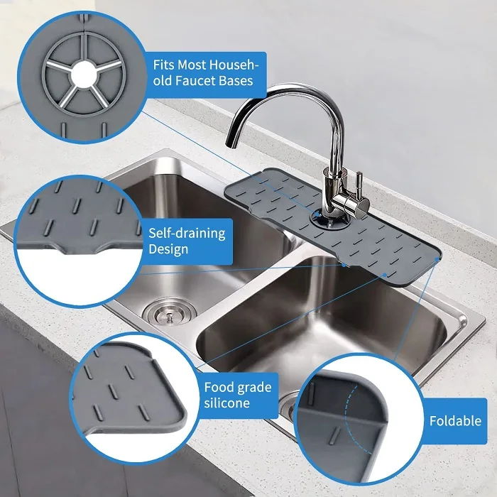 Silicone Protector Mat Drip Water Catcher Tray Foldable Kitchen Faucet