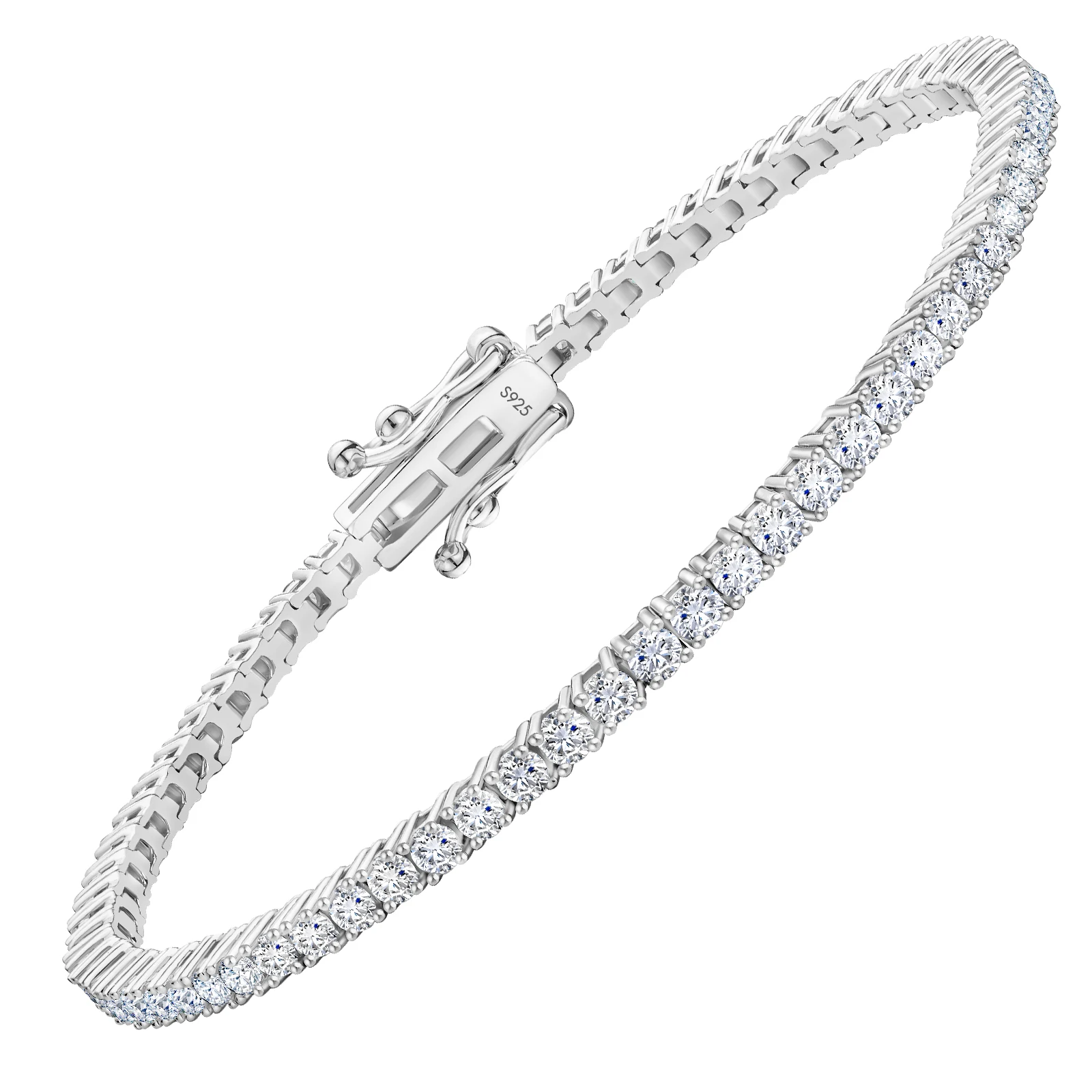 Moissaniteテニスレディースホワイトゴールドメッキ925シルバー