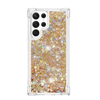 A14 High Transparency Four Corners Anti-Fall Quicksand Case for Samsung S23 ULTRA Heart Shape Glitter Phone Case A54 5G
