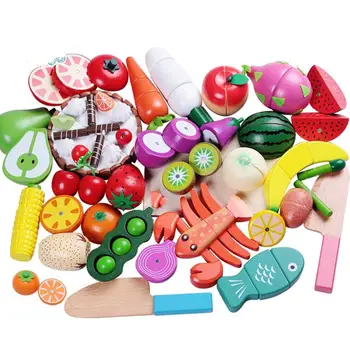 Wholesale Wooden Educational Simulation wooden kitchen toys Magnetic Fruit Cutting vegetable toys for kids WFT007-More