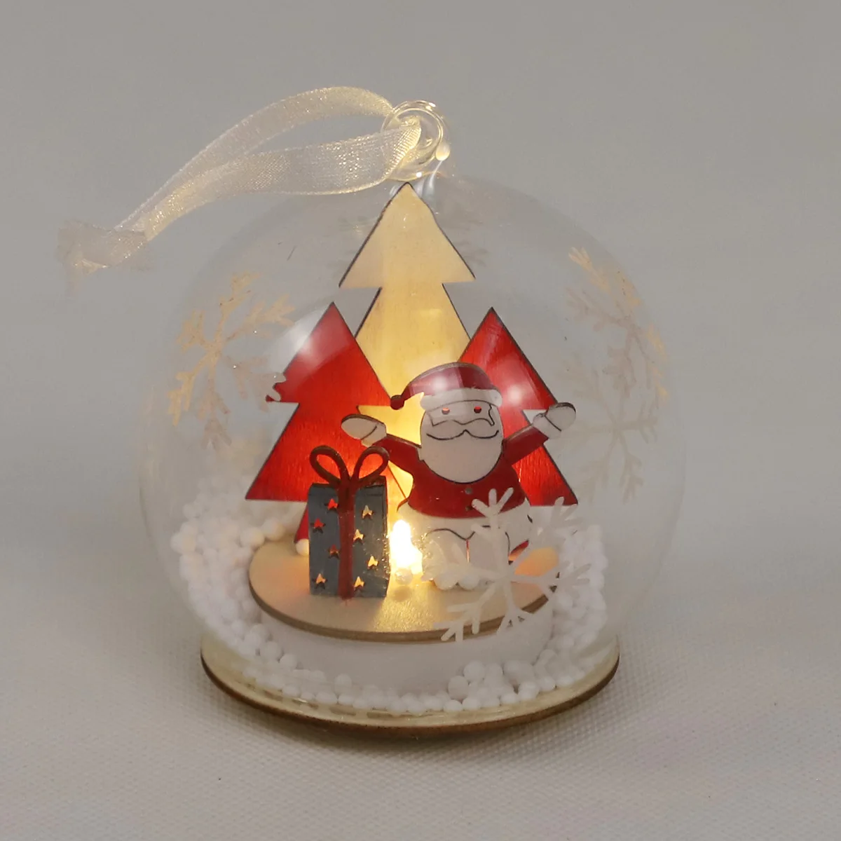 Personalised light up Christmas Tree Bauble Glass Transparent Festival Christmas Ornament Ball with wooden snowman inside manufacture