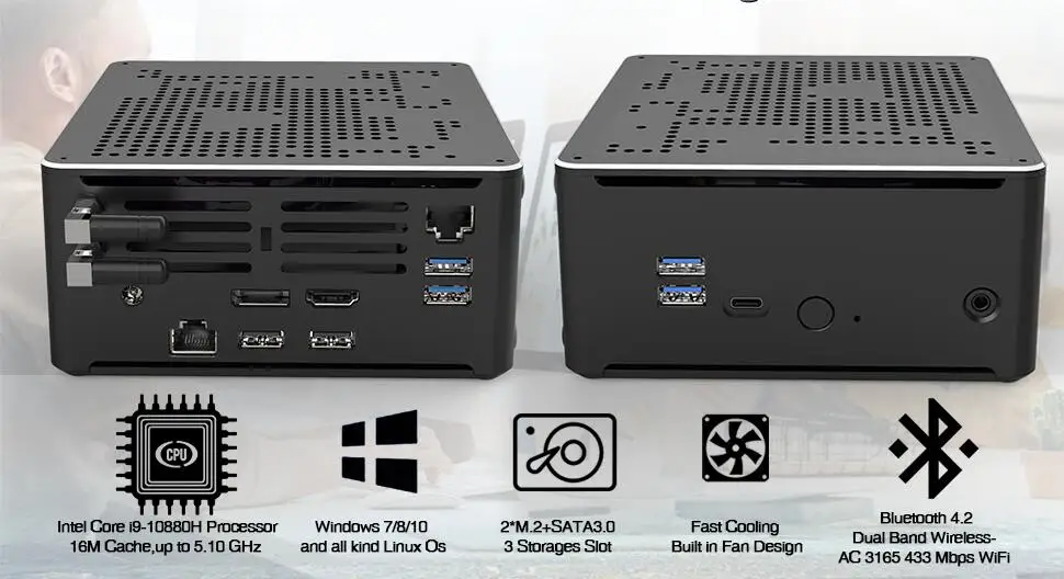 Source Partaker 8th 9th 10th Gen Mini PC Desktop Computer Core i7