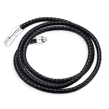 2021 Hot Sale Fashion 3/4mm Round Black Braided Genuine Leather Rope Cord Chain Necklace For Men Women Jewelry
