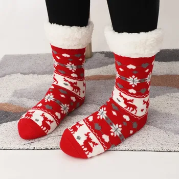 Women Thermal Winter Warm Fuzzy Slipper Floor Socks Anti-Slip Knit Sherpa Fleece Lined Thermal Fluffy Socks
