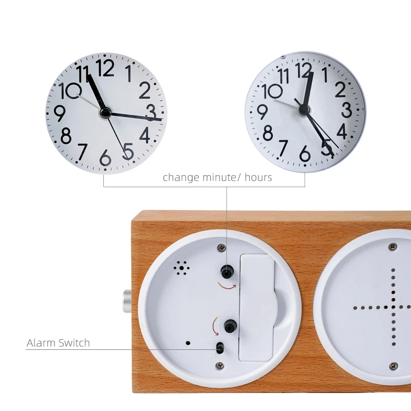 Handcrafted Custom Solid Wood Metal Clock Nursery Temperature Humidity Detection Silent Snooze Luminous Children Alarm Clock