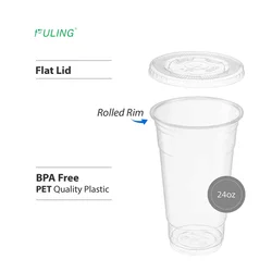 Одноразовая стеклянная чашка для смузи от производителя, чашка для кофе, пластиковая чашка для питомца с плоской крышкой и купольной крышкой