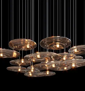 Modern Hotel Lobby Villa Decoration Pendant Light Custom Large Project LED Glass Chandelier
