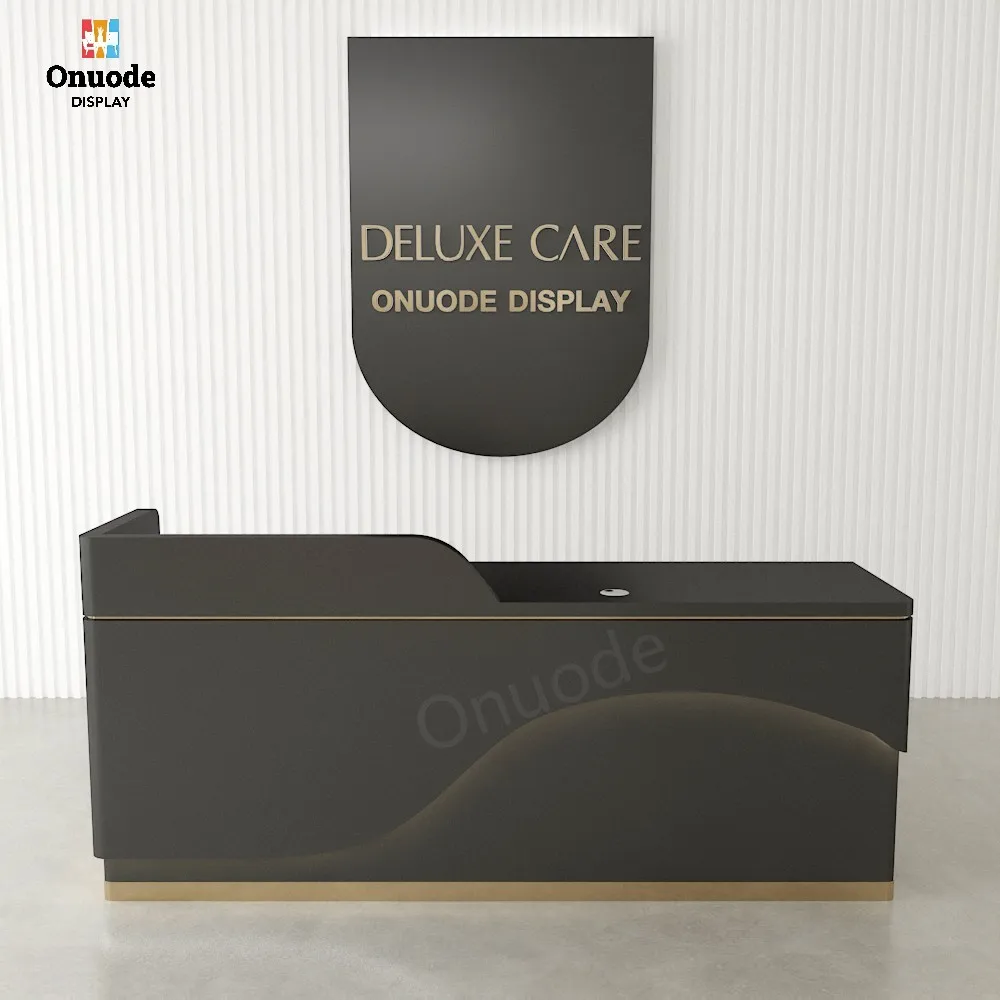 Simple Luxury White Reception Desk with LED Lighting for Hotels Beauty Salons Front Counter Desk Elegant Showcases