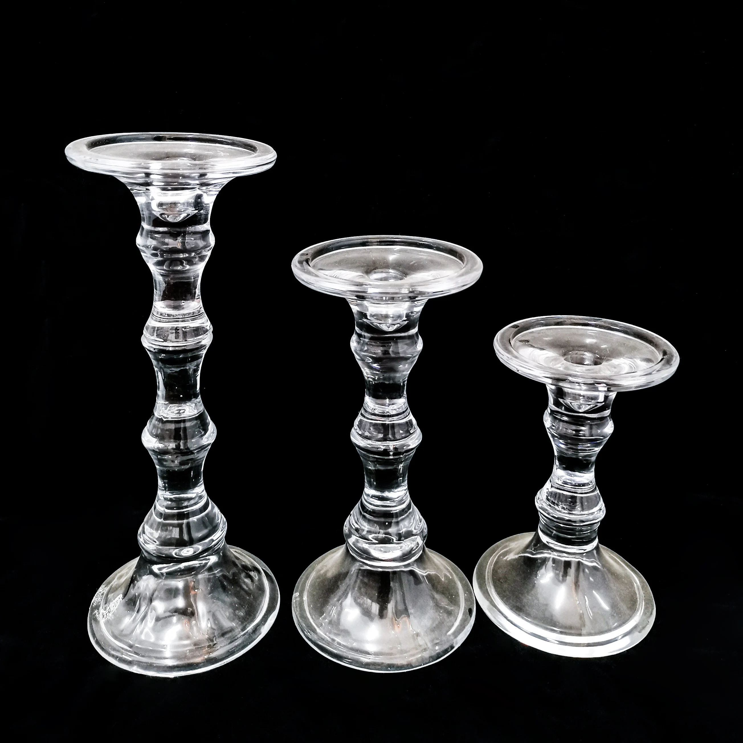 Wholesale vintage Crystal glass candle holders set decorative clear glass pillar taper candle holder for home table decoration supplier