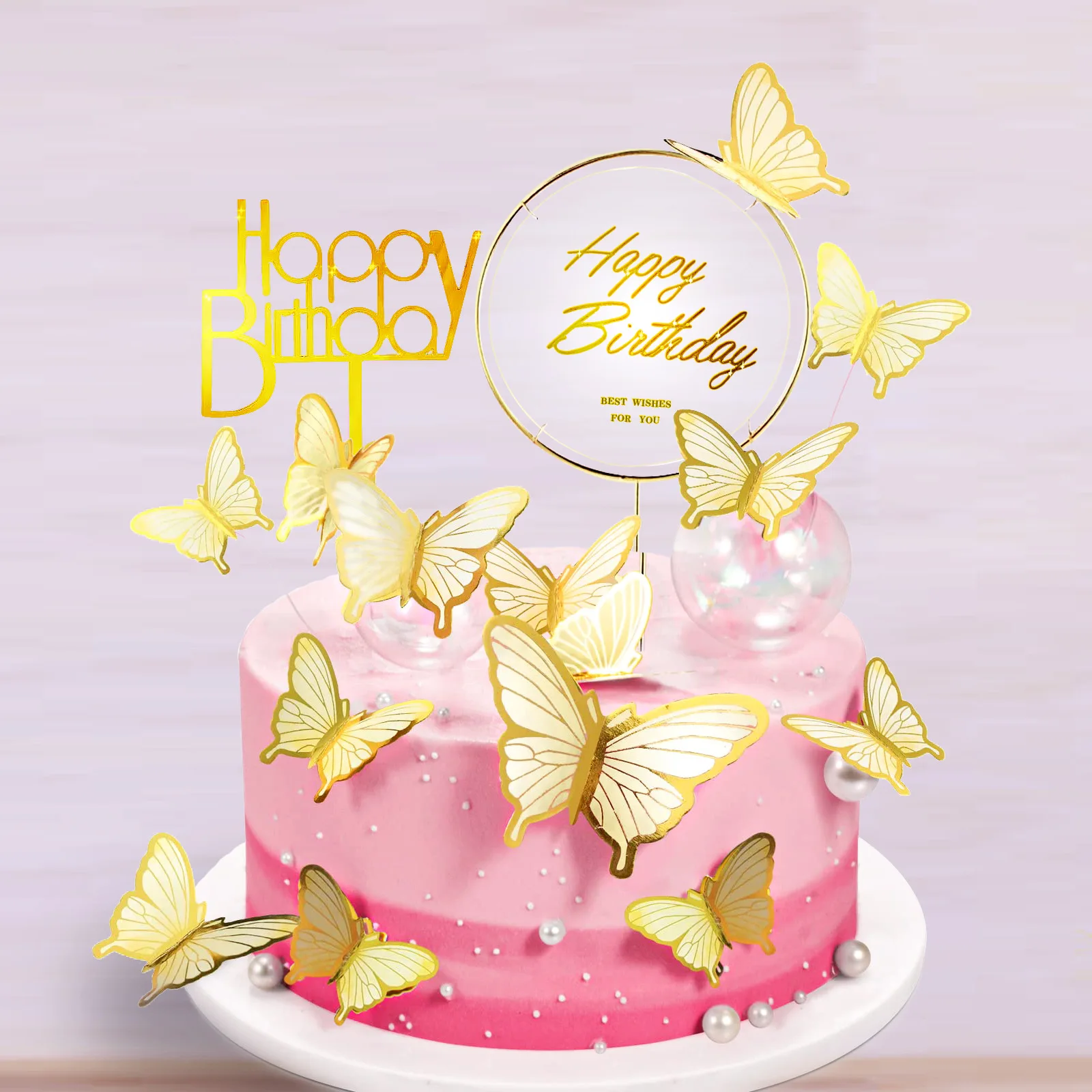 6 Decorazioni Per Torte Di Buon Compleanno In Acrilico - Motivi Floreali E Farfalle, Eleganti E Riutilizzabili, Adatte A Ogni Età