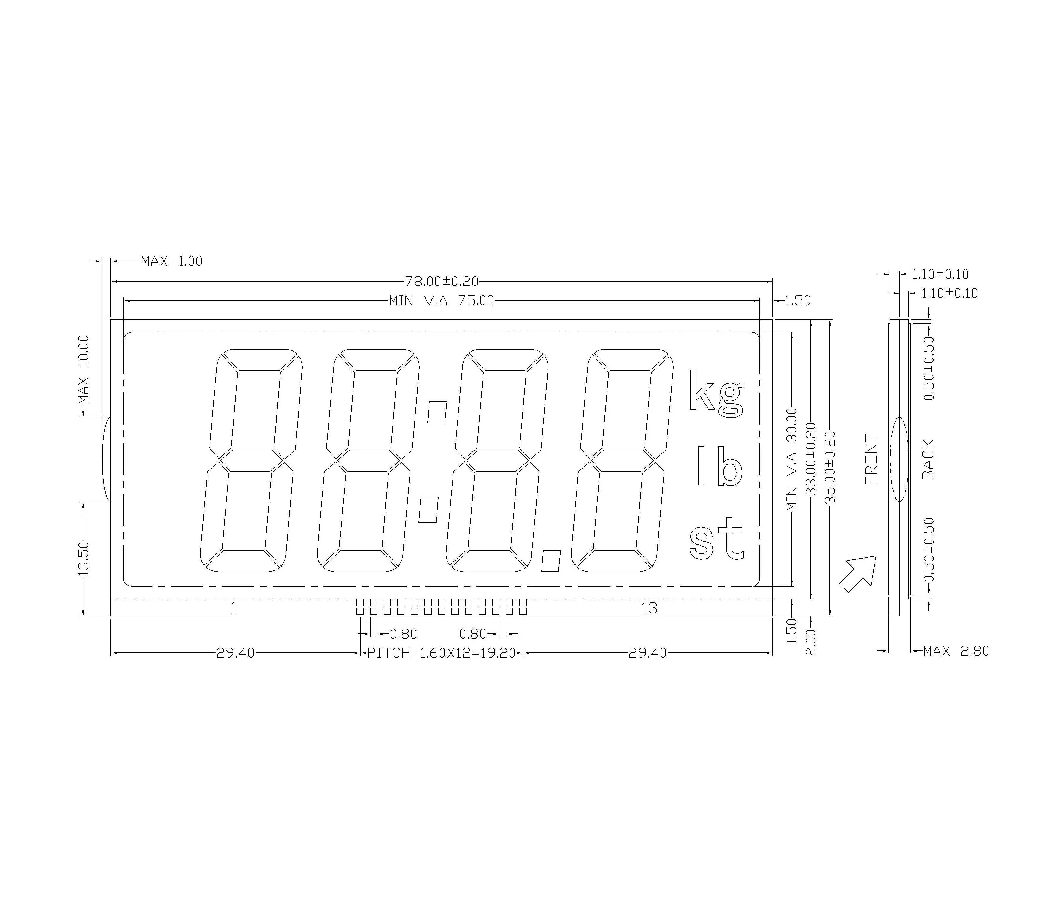 4 digit 7 segment liquid display electronic scale TN LCD panel glass 3V zebra  number lcd seven segment