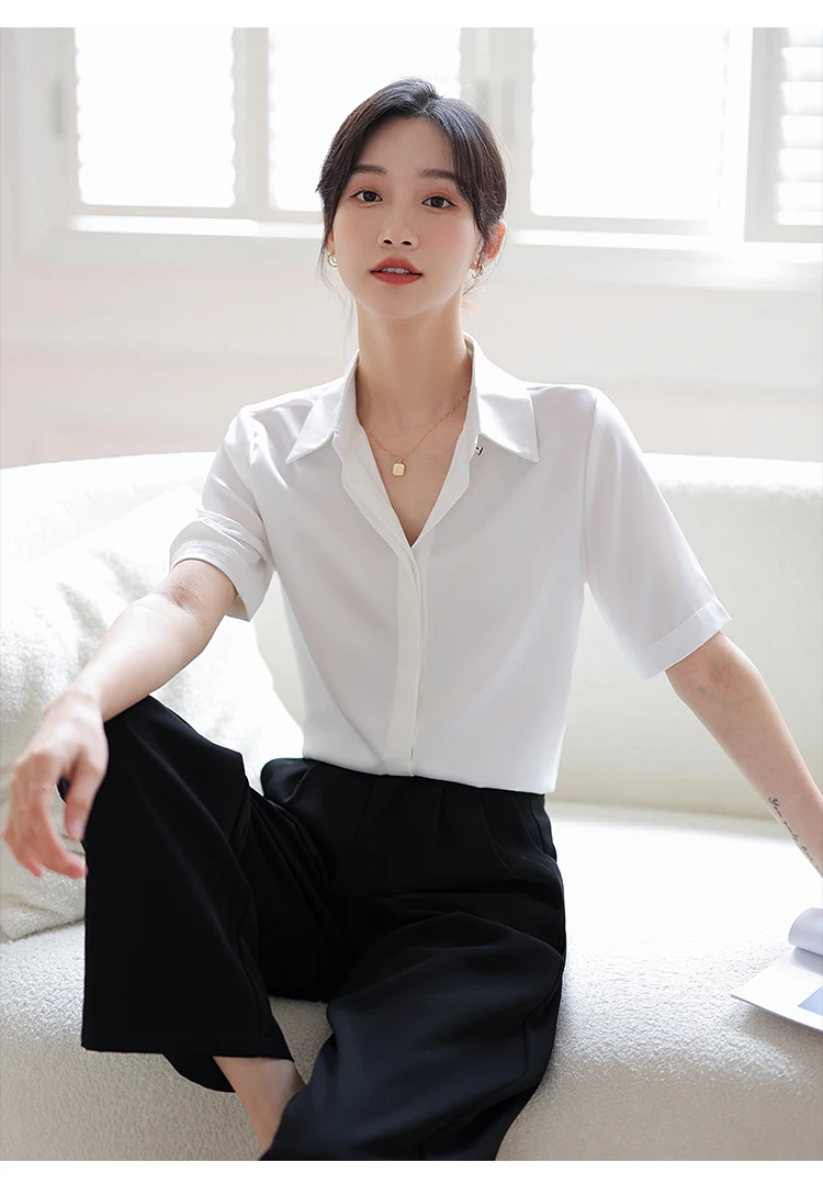 Summer Blouse Shirt For Women Fashion Short Sleeve V Neck Casual Office Lady  White Shirts Tops Japan Korean Style - Buy Women's Blouse,Office Lady  Blouse,Japanese Blouse Product on 