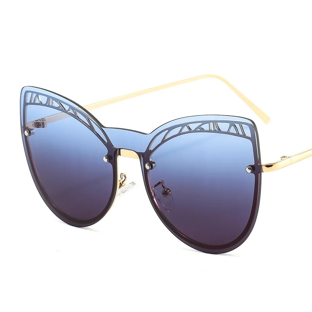 VASHAP 2568 nieuw 2021 big cateyes rimless fashion sunglasses women metal designer sun glasses one piece shades UV400 custom logo