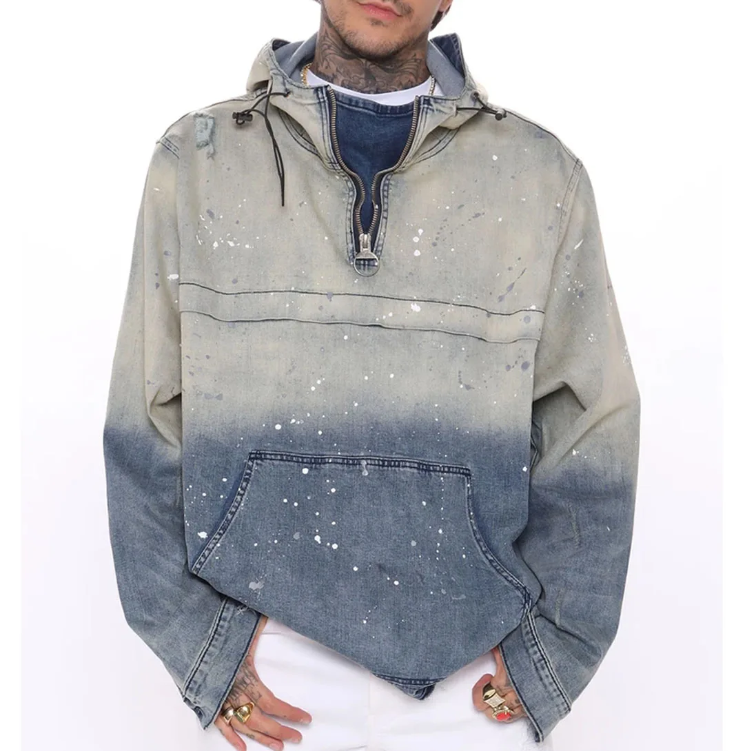 half denim half hoodie jacket