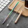 Rose gold case+rainbow straw