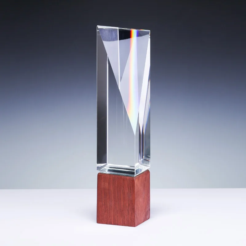 Solid wood k9 crystal trophy custom sales champion employee annual meeting award manufacture