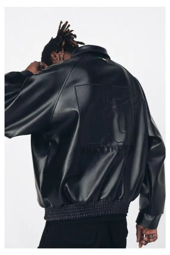 OEM Custom Motorcycle Jacket Coat Embroidery logo Pu Leather Bomber Varsity Jacket for Men gallery 5