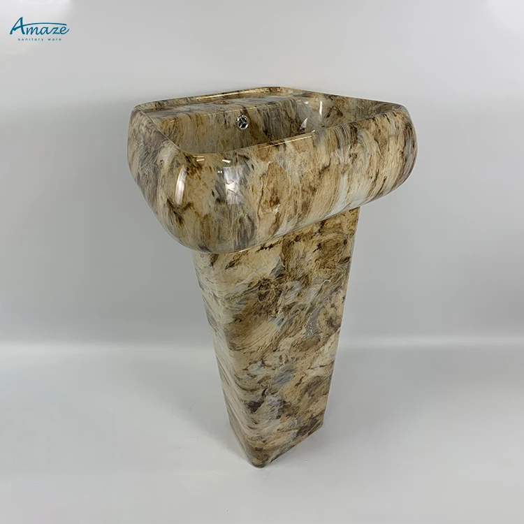 Hot sale modern natural marble bathroom ceramic pedestal wash basin sink manufacture