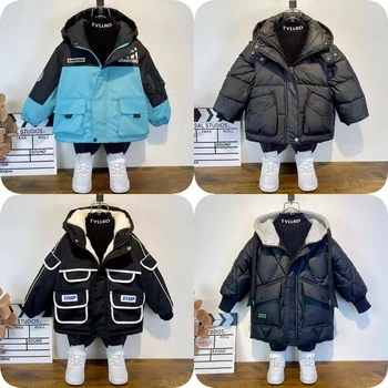 Factory wholesale children's wool collar pocket coat cotton children's coat winter windproof warm children's Hoodie