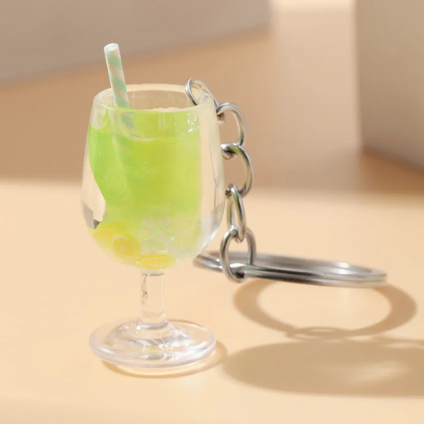 Creative Glow-in-the-Dark Plastic Simulation Fruit Goblet Keychain Colorful Straw Lemon Slice Drink Keychain