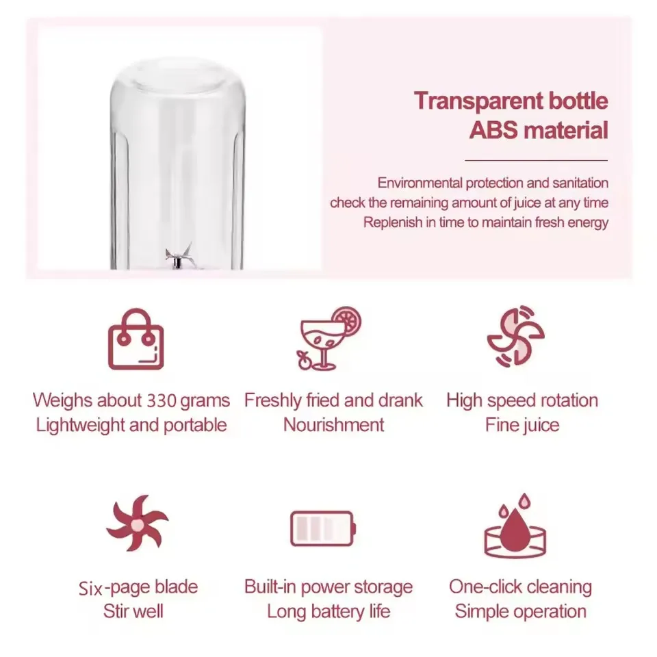 Portable 400ML Electric Juicer Blender Rechargeable Mini USB Juicer 6 Blades Smoothie Fruit Professor Wireless at Home