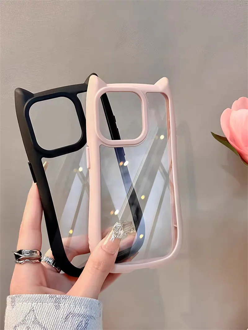 Cat Ear Silicone Mobile Phone Case for iPhone 17 Pro Cute Pink Mobile Phone  Case for iPhone 16 15 14 13 Phone Cases With Cat Ear