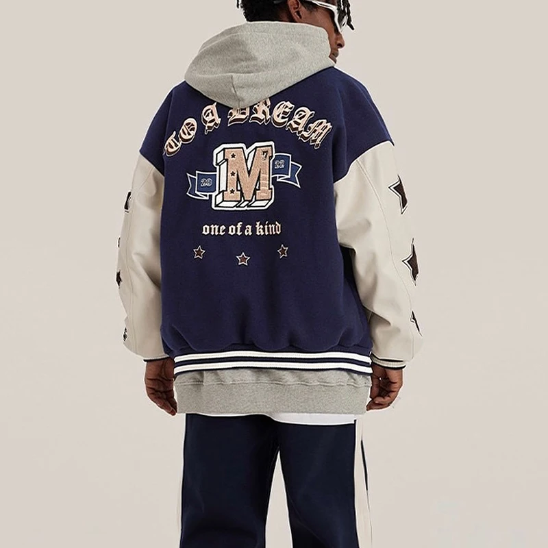 OEM Custom High Quality Men Embroidery Patch Warm College Jacket Bomber Letterman Varsity Jacket for Men