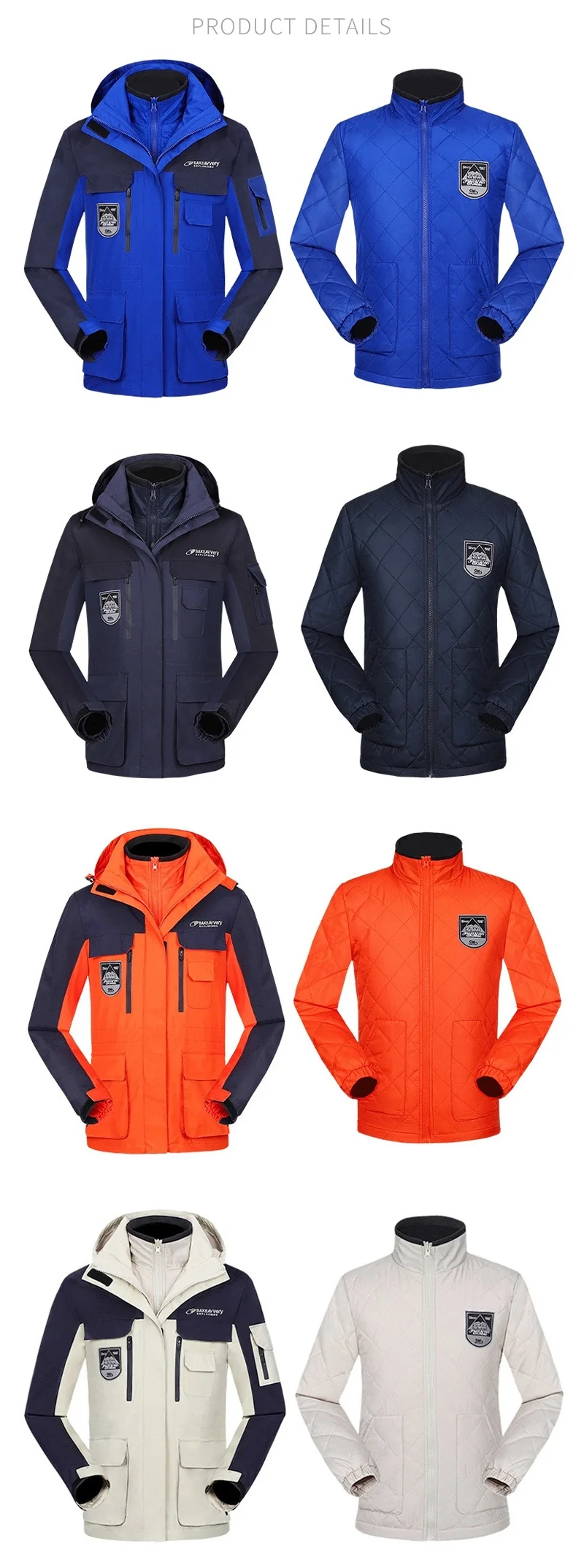 Mens Mountain Climbing Hiing Jacket Three In One Detachable Warm Inner