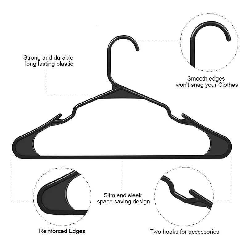 White Plastic Hangers for Clothes - Space Saving Notched Hangers - Durable  and Slim - Shoulder Grooves