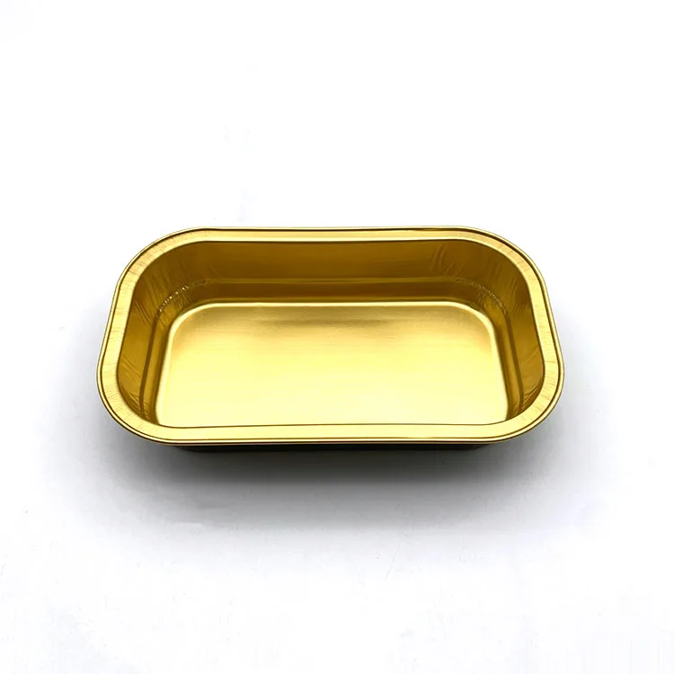 C300 Durable Packaging Microwave 300ml Oblong Black & Gold Foil Pan Take-Out Aluminum Foil Container With Clear Dome Lid