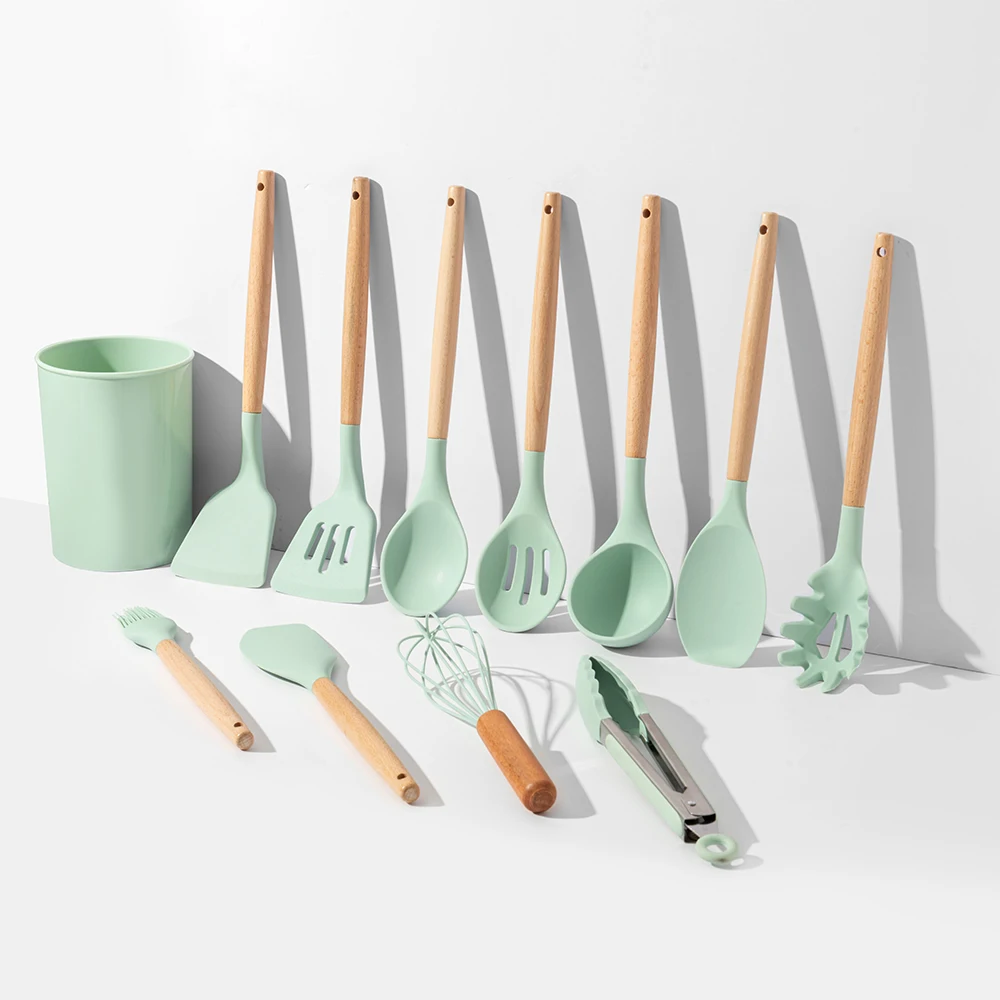 Multi Functional 12pcs Silicone Kitchen Utensils Set Wooden Handle   H1ea9a5b2d3de405aa79584931690f336C 