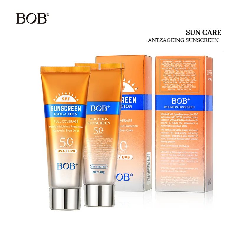 Bob Sunscreen Isolation Cream SPF50 PA Full Coverage Face Moisture Protection For All Skin Types