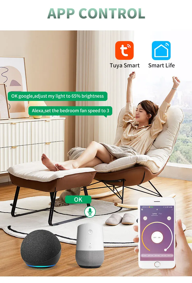 America Hot Style Remote Control DC Motor Bedroom Silence Smart Ceiling Fan Without Light