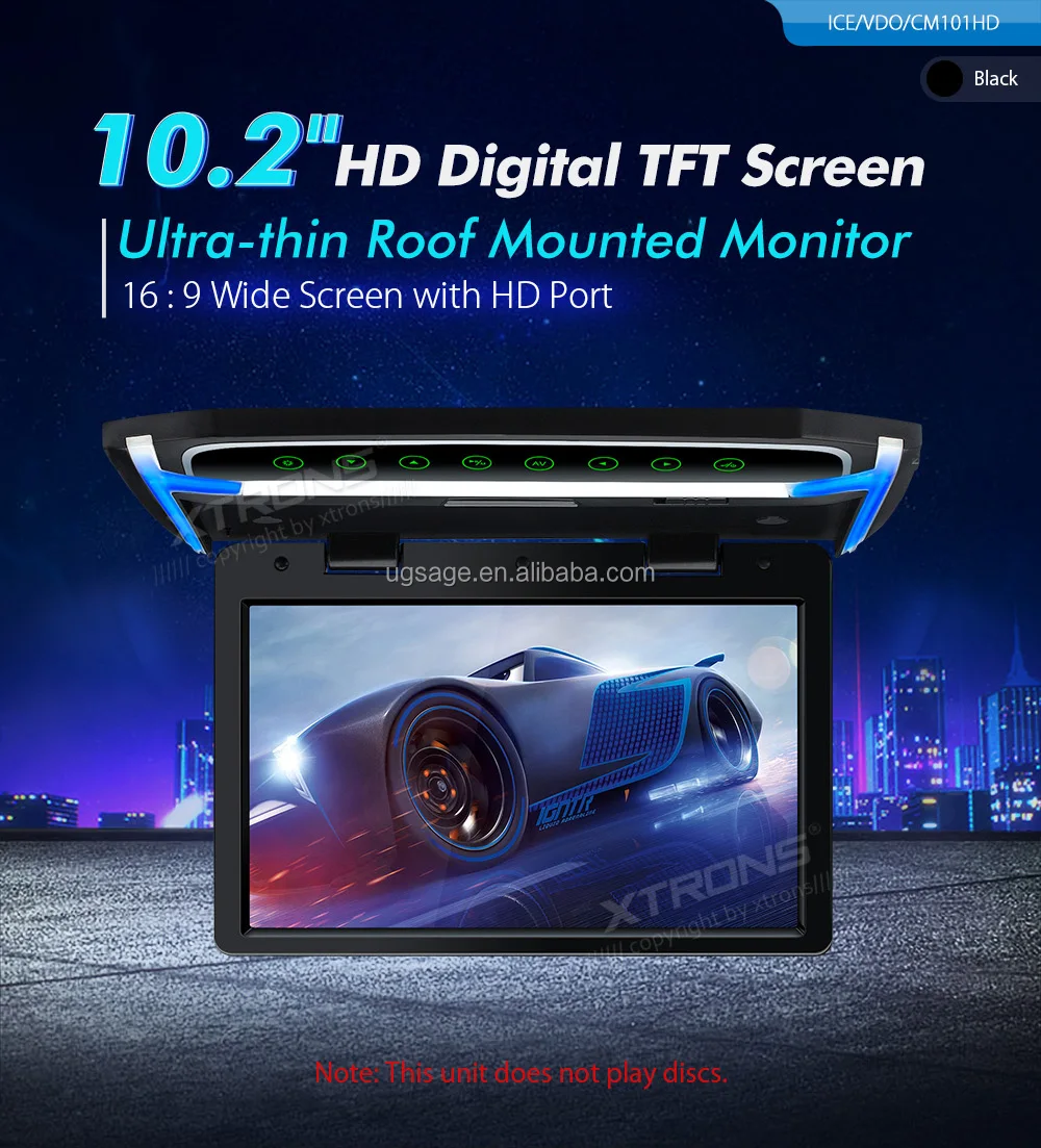 Xtrons 10.2" 1024x600 Roof Mounted Car Monitor Support Usb Sd Tv Video ...