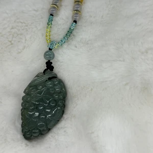 Natural Jade Grape Jade Pendant with Knot Hand Woven Rope Simple and Elegant