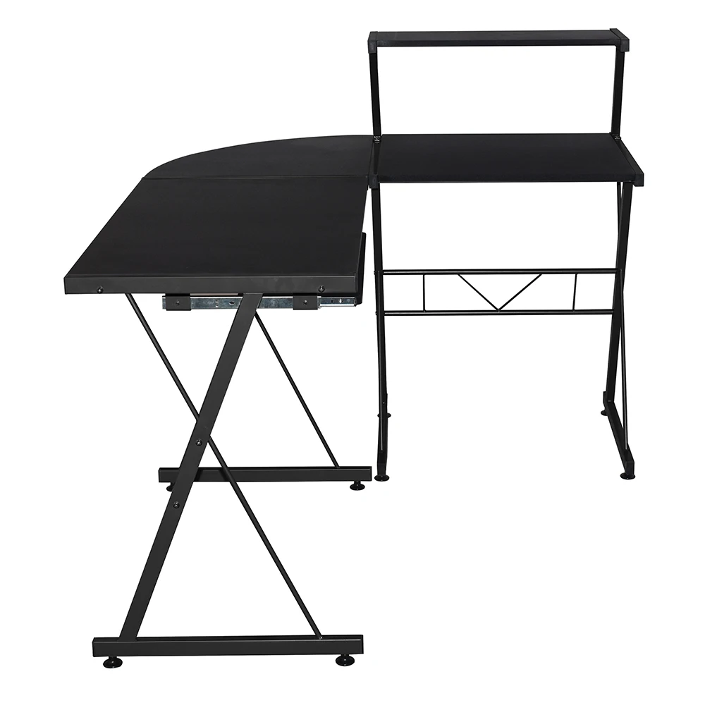 New - Gaming Desk Computer L-Shape Corner Studio Table, Black, Glass Top main image 0