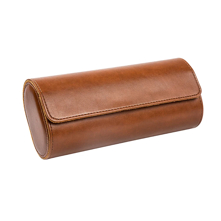 High Quality Brown PU Watch Roll Box Stylish Portable Travel Case with  1/2/3 Slots Fashionable Design for Watch Storage