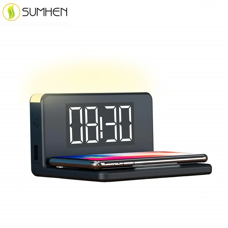 4 in 1 Alarm clock Wireless charger Adjustable Home Night Light LED Display Fast 3-In-1 Qi Wireless Charger alarm lamp