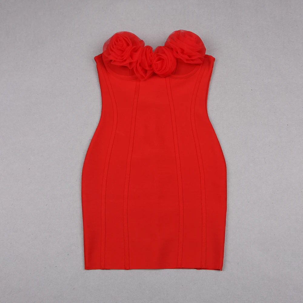 Sexy Off-the-shoulder 3D Floral Womens Short Party Dress Bodycon Bandage  Tight Club Dress