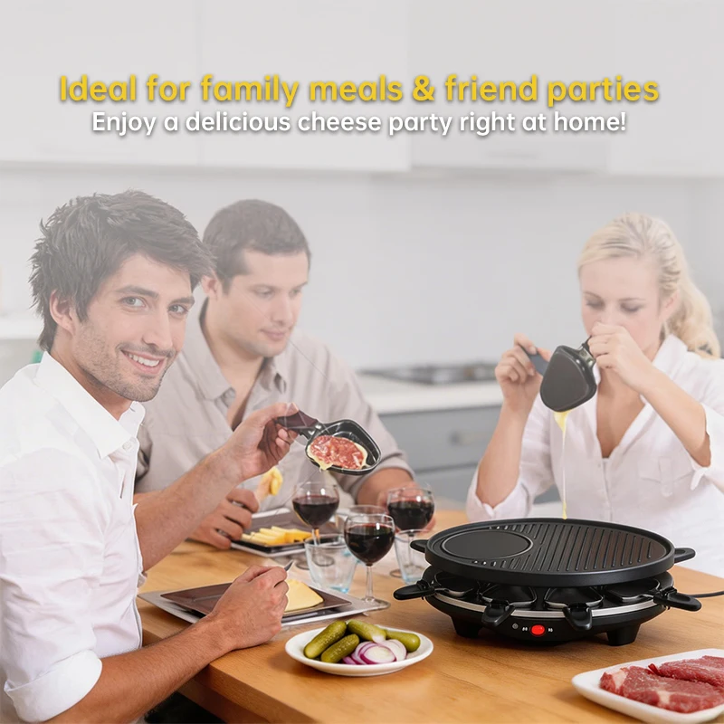 Portable Smokeless Electric Raclette Grill Pan 30cm Aluminum Adjustable Temperature Control Non-Stick Coating Dismountable Oil