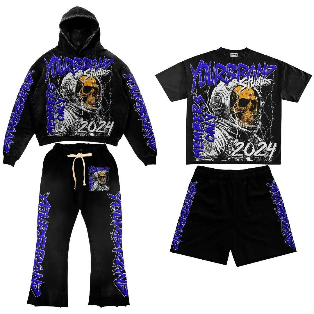 Custom Vintage Heavy Weight Acid Wash 100% Cotton Sweatsuit French Terry Dtg Print Sweatpants and Hoodie Set for Men gallery 2
