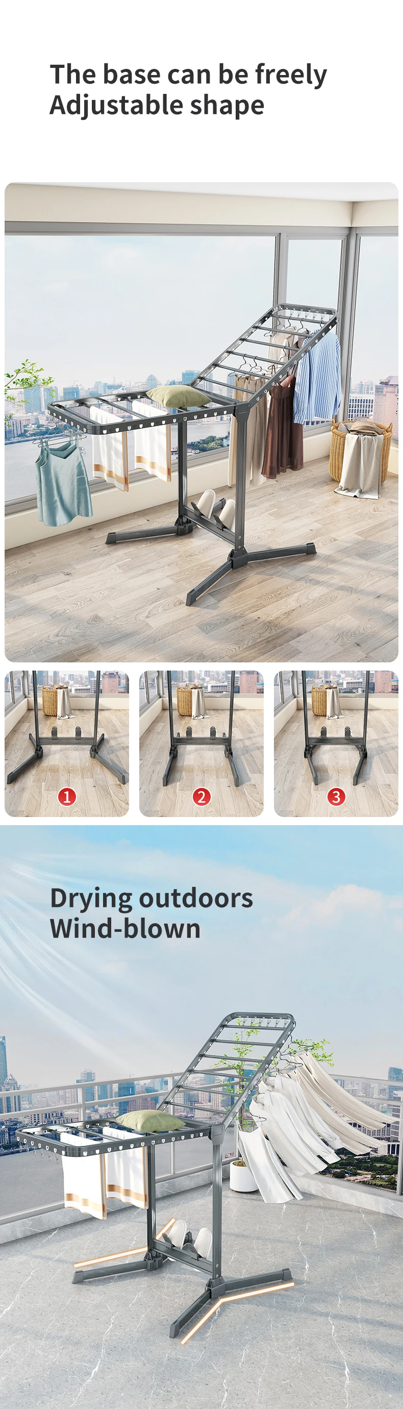 High Level Quality Aluminum Alloy Heavy Duty Standing Foldable Clothes