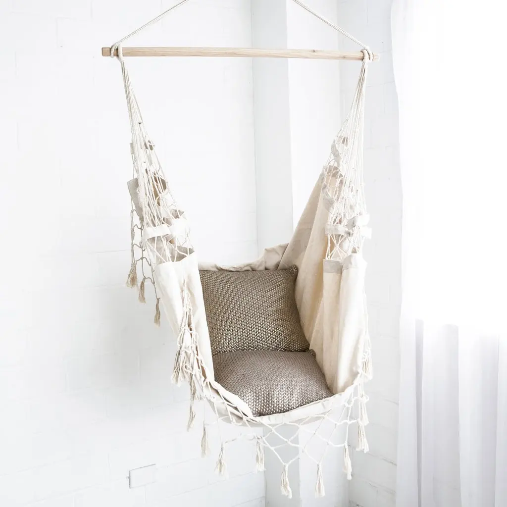 Handmade Tassels Fringes Hammock Chair Hanging Rope Swing Large Macrame Hanging Chair With Side Pocket And Two Seat Cushion Buy Hammock Chair Two Seat Cushion